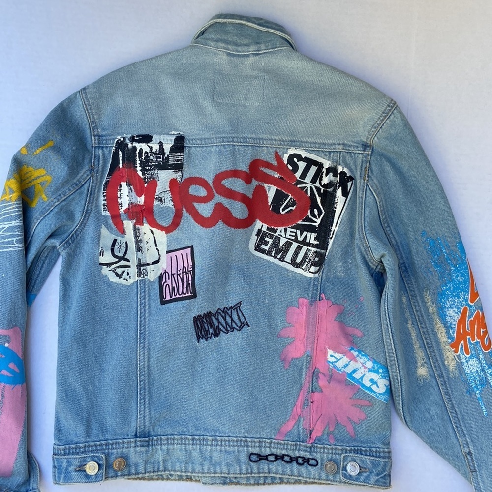 New GUESS Men’s Graffiti Dillon Denim Jacket SZ XS - Picture 12 of 12